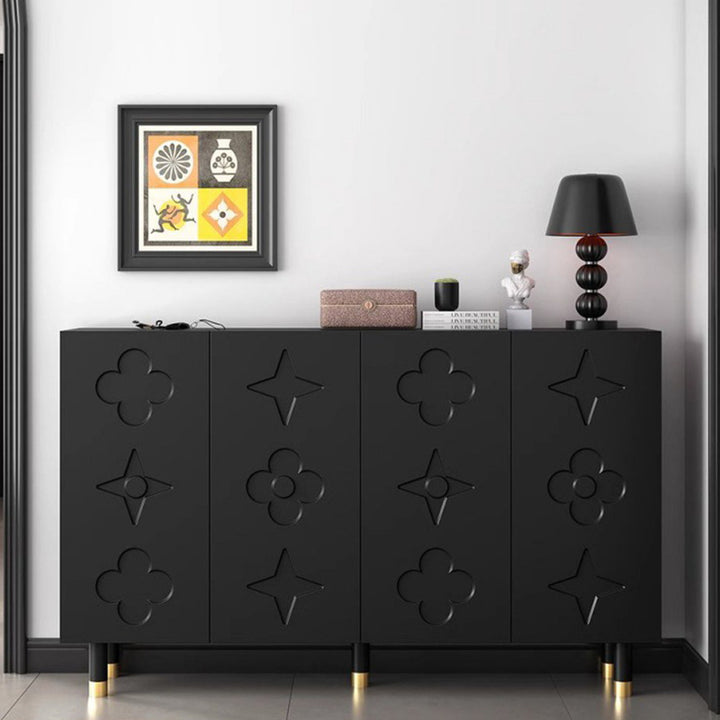 Rangement à chaussures 5 niveaux pour entrée en métal rectangulaire rétro contemporain avec motif étoilé floral en panneau de fibres 