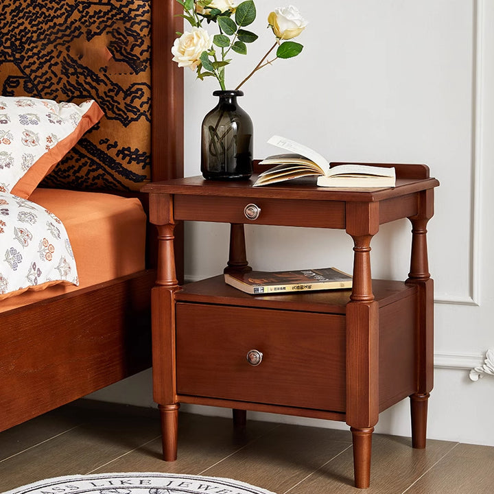 Table de nuit rectangulaire contemporaine rétro en bois de frêne et pin avec matériel à 2 tiroirs pour le chevet 