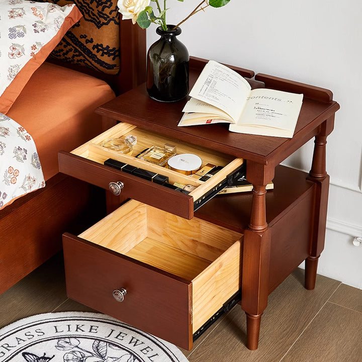 Table de nuit rectangulaire contemporaine rétro en bois de frêne et pin avec matériel à 2 tiroirs pour le chevet 