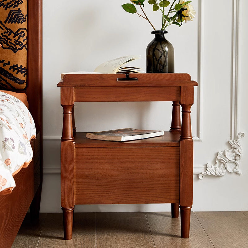 Table de nuit rectangulaire contemporaine rétro en bois de frêne et pin avec matériel à 2 tiroirs pour le chevet 