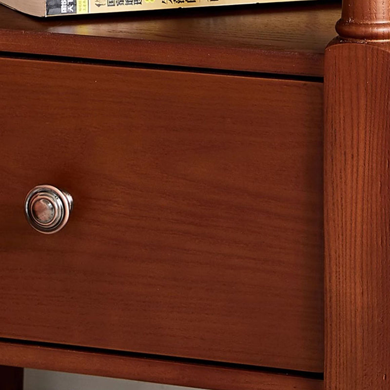 Contemporary Retro Ash Wood Pine Wood Hardware Rectangular Nightstand 2-Drawer Tier For Bedside