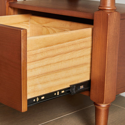 Contemporary Retro Ash Wood Pine Wood Hardware Rectangular Nightstand 2-Drawer Tier For Bedside