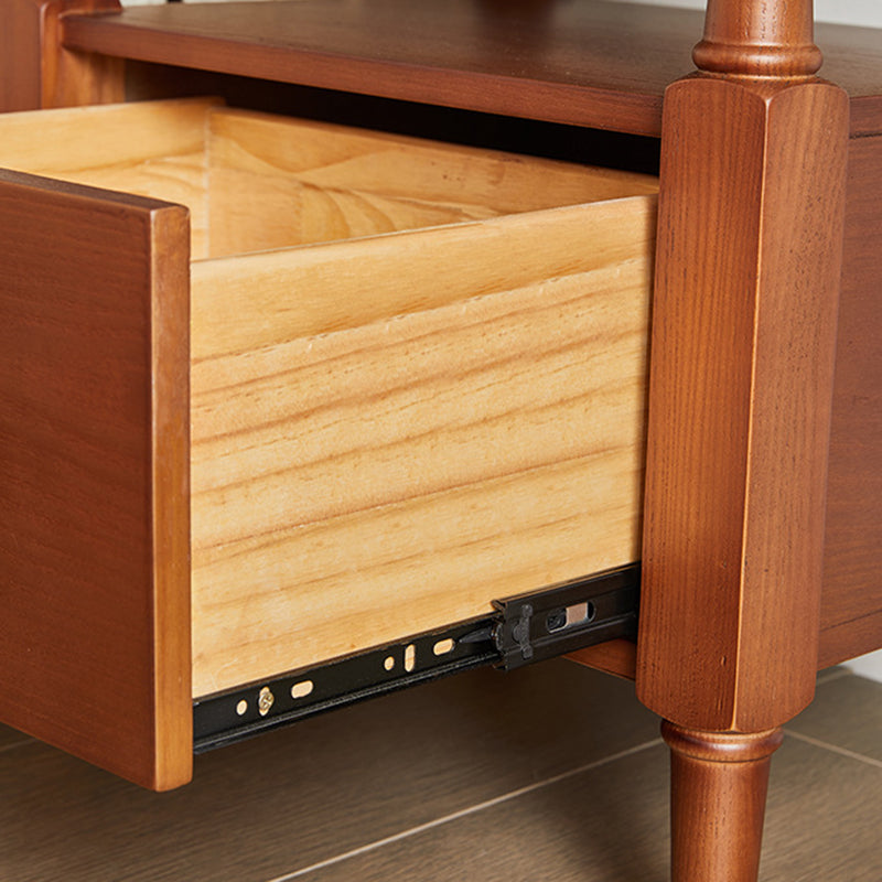 Contemporary Retro Ash Wood Pine Wood Hardware Rectangular Nightstand 2-Drawer Tier For Bedside