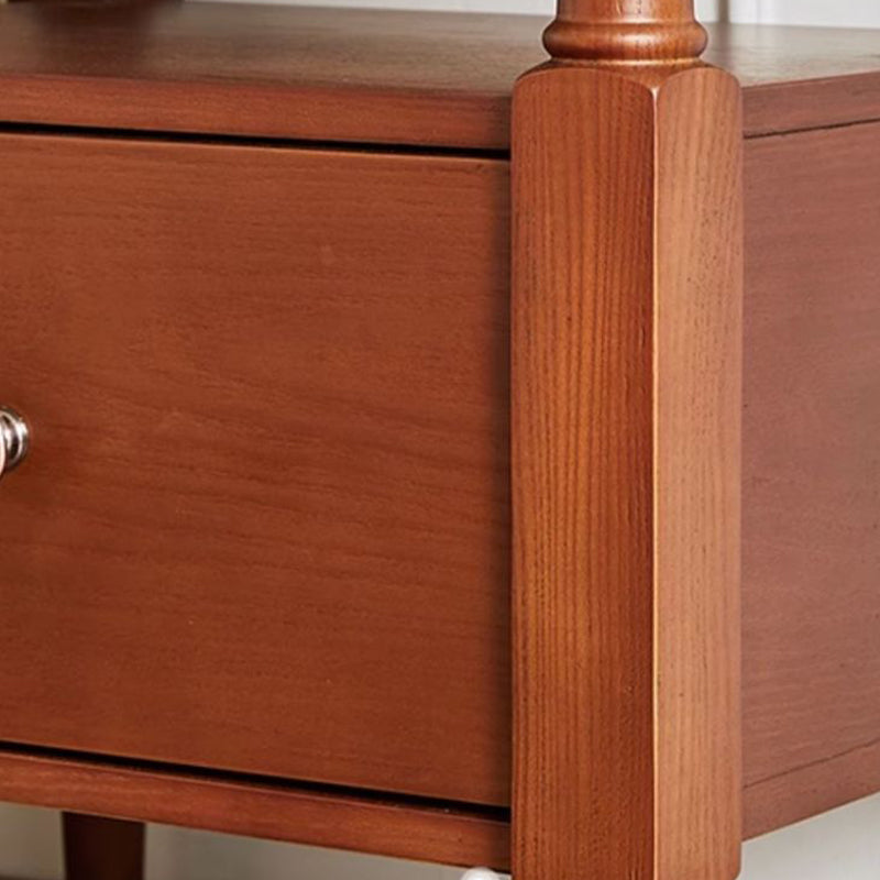 Contemporary Retro Ash Wood Pine Wood Hardware Rectangular Nightstand 2-Drawer Tier For Bedside