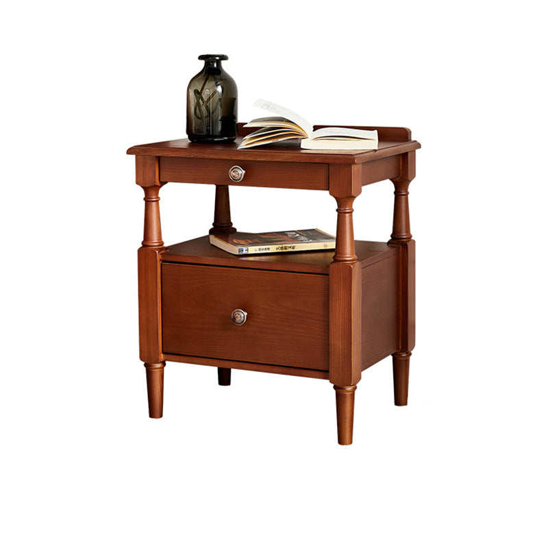 Contemporary Retro Ash Wood Pine Wood Hardware Rectangular Nightstand 2-Drawer Tier For Bedside