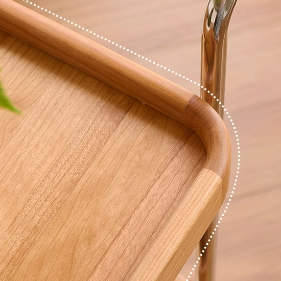Zeitgenössischer Retro-Webstuhl Imitation Rattan PE Holz Edelstahl Rechteckiger Beweglicher Beistelltisch mit 2-stufigem Stauraum für das Wohnzimmer 