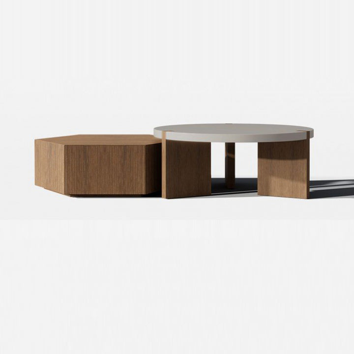 Table basse moderne minimaliste en bois rond hexagonal à 2 tiroirs pour salon 
