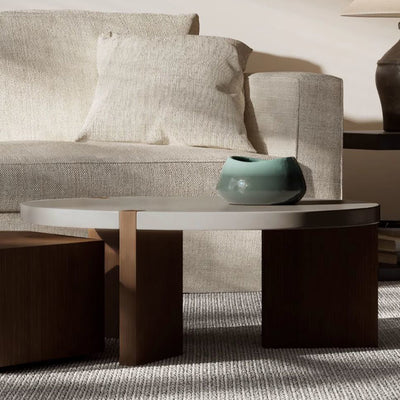 Modern Minimalist Plate Wood Round Hexagon Coffee Table 2-Drawer For Living Room
