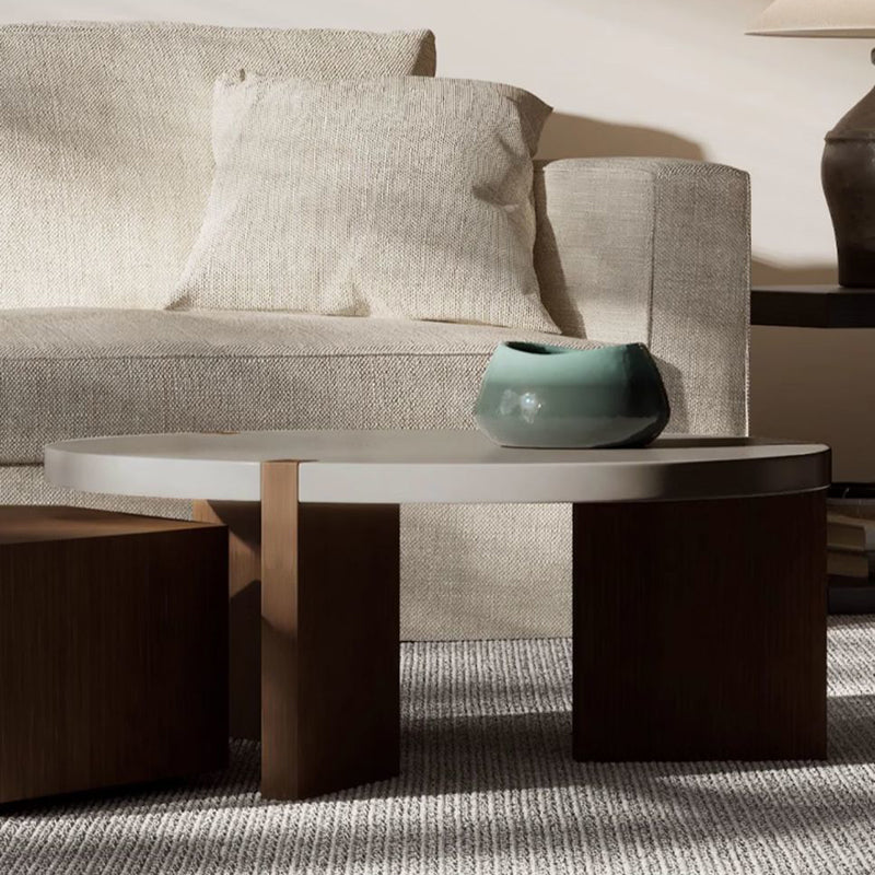 Modern Minimalist Plate Wood Round Hexagon Coffee Table 2-Drawer For Living Room