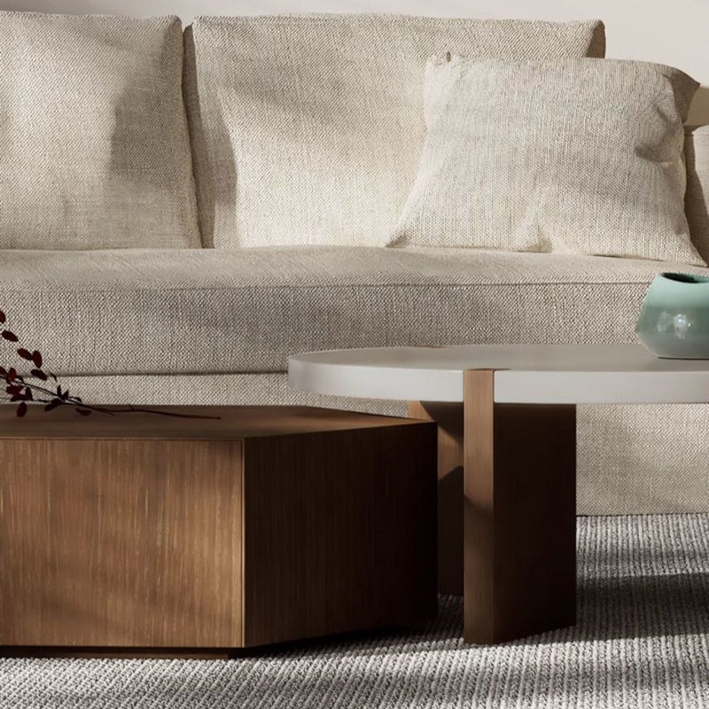 Modern Minimalist Plate Wood Round Hexagon Coffee Table 2-Drawer For Living Room