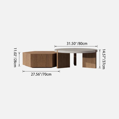 Mesa de café moderna minimalista de madera redonda hexagonal con 2 cajones para sala de estar 