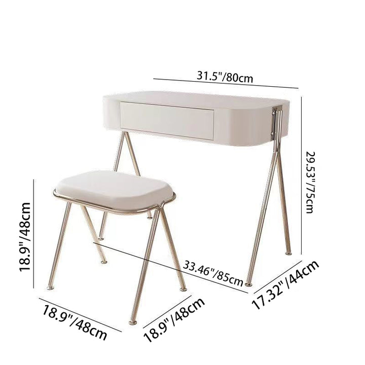 Coiffeuse et tabouret rectangulaires en MDF et acier inoxydable, style moderne minimaliste, à 1 tiroir, pour chambre à coucher 