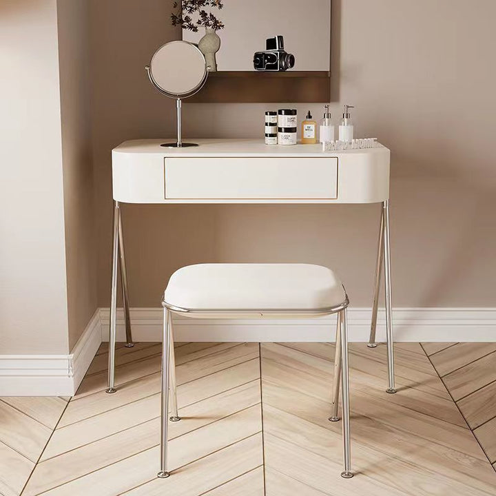 Coiffeuse et tabouret rectangulaires en MDF et acier inoxydable, style moderne minimaliste, à 1 tiroir, pour chambre à coucher 