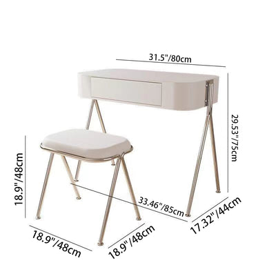 مجموعة طاولة مكياج مستطيلة من الفولاذ المقاوم للصدأ و MDF بتصميم عصري بسيط مع كرسي ومقعد بدرج واحد لغرفة النوم 