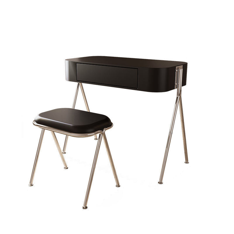 مجموعة طاولة مكياج مستطيلة من الفولاذ المقاوم للصدأ و MDF بتصميم عصري بسيط مع كرسي ومقعد بدرج واحد لغرفة النوم 