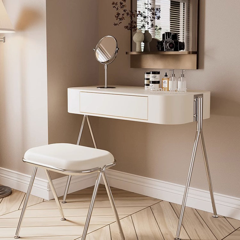 Coiffeuse et tabouret rectangulaires en MDF et acier inoxydable, style moderne minimaliste, à 1 tiroir, pour chambre à coucher 