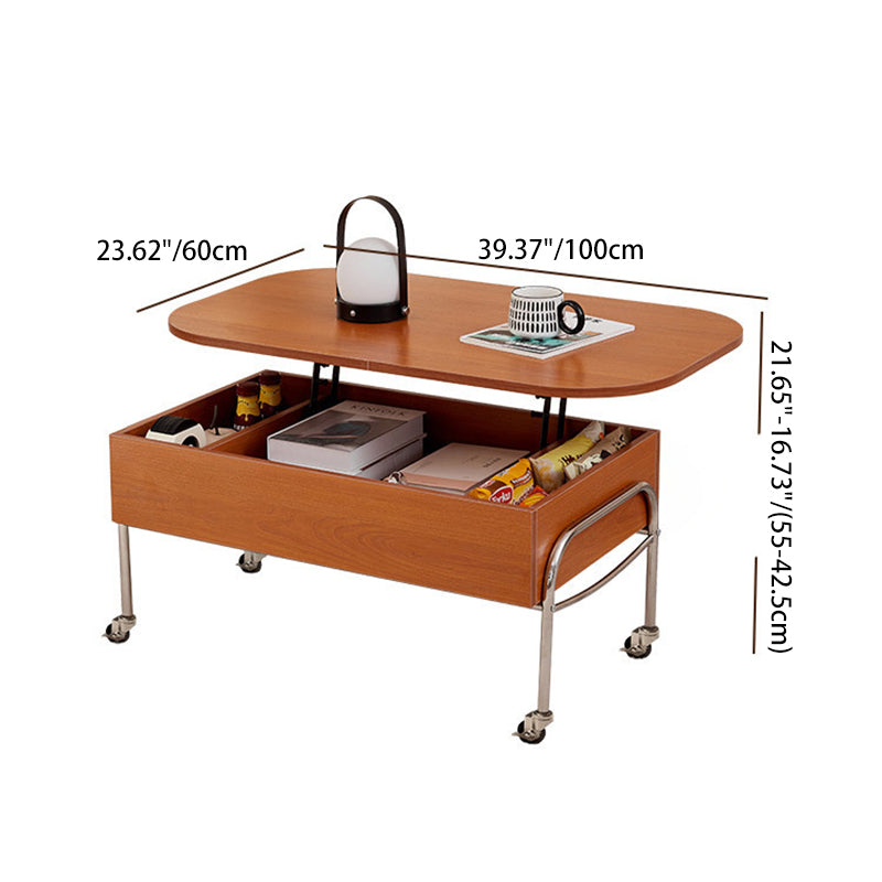 Contemporary Scandinavian MDF Stainless Steel Rectangular Movable Liftable Coffee Table 3-Storage Drawer For Living Room