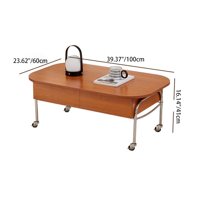 Contemporary Scandinavian MDF Stainless Steel Rectangular Movable Liftable Coffee Table 3-Storage Drawer For Living Room