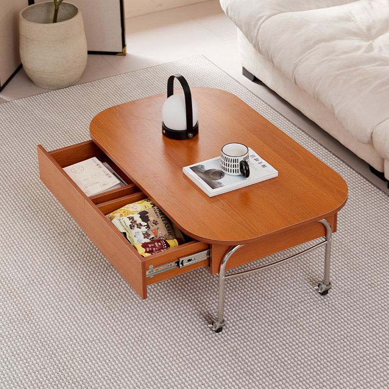 Contemporary Scandinavian MDF Stainless Steel Rectangular Movable Liftable Coffee Table 3-Storage Drawer For Living Room