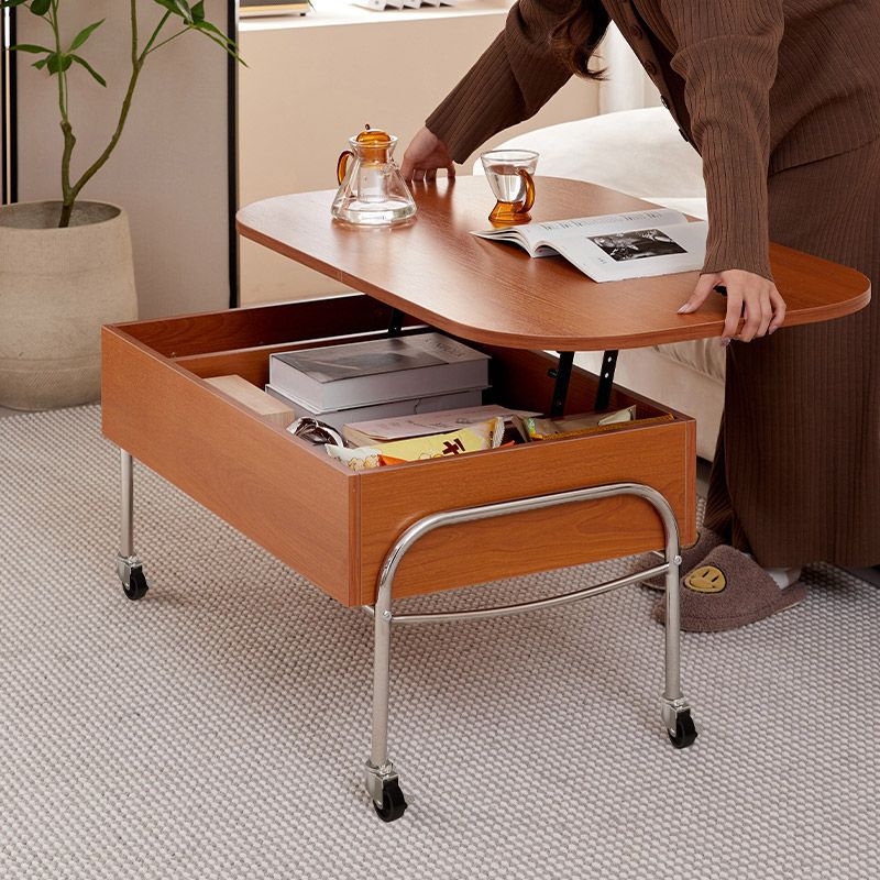 Contemporary Scandinavian MDF Stainless Steel Rectangular Movable Liftable Coffee Table 3-Storage Drawer For Living Room