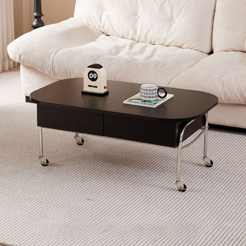 Contemporary Scandinavian MDF Stainless Steel Rectangular Movable Liftable Coffee Table 3-Storage Drawer For Living Room