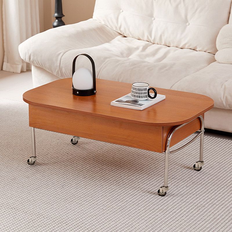 Contemporary Scandinavian MDF Stainless Steel Rectangular Movable Liftable Coffee Table 3-Storage Drawer For Living Room