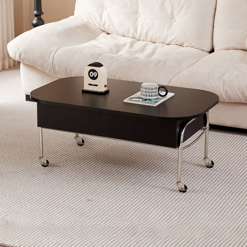 Contemporary Scandinavian MDF Stainless Steel Rectangular Movable Liftable Coffee Table 3-Storage Drawer For Living Room