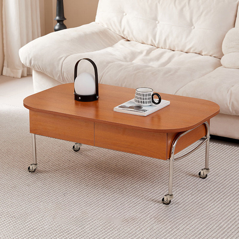 Contemporary Scandinavian MDF Stainless Steel Rectangular Movable Liftable Coffee Table 3-Storage Drawer For Living Room