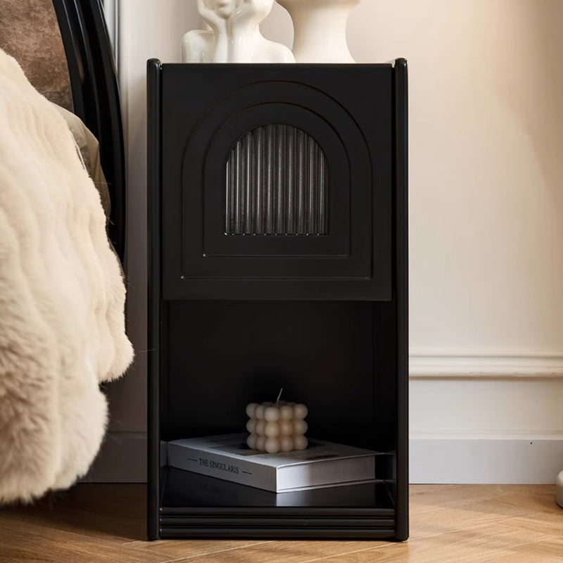 Porte voûtée en bois massif à panneaux en verre rayé traditionnel français Table de nuit carrée 1 tiroir pour chevet 