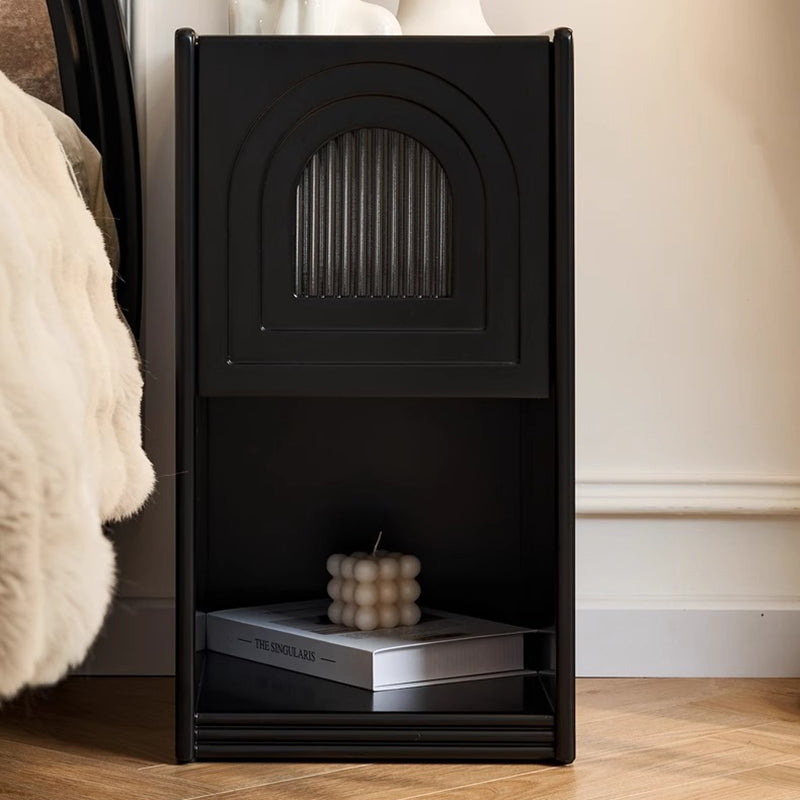 Porte voûtée en bois massif à panneaux en verre rayé traditionnel français Table de nuit carrée 1 tiroir pour chevet 