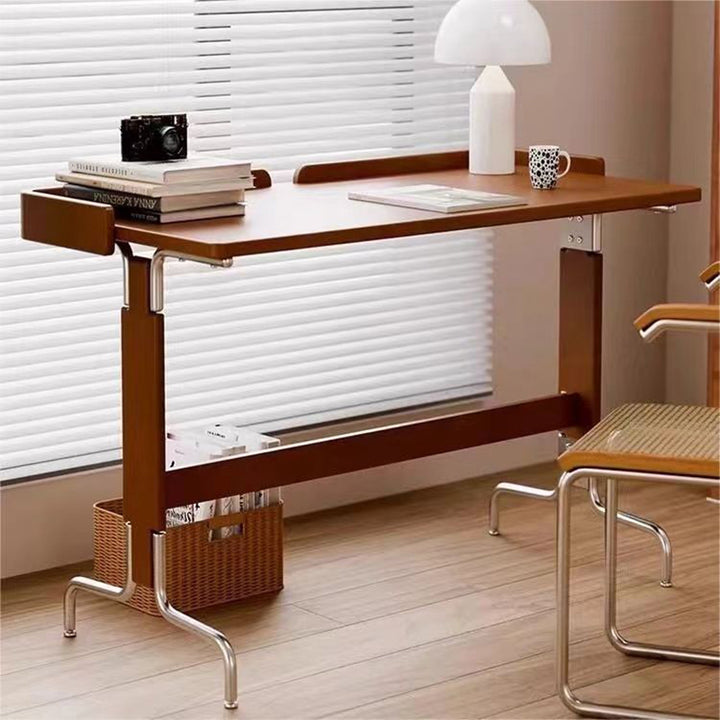 Contemporary Retro Solid Wood Stainless Steel Rectangular Desks 1-Tier For Home Office