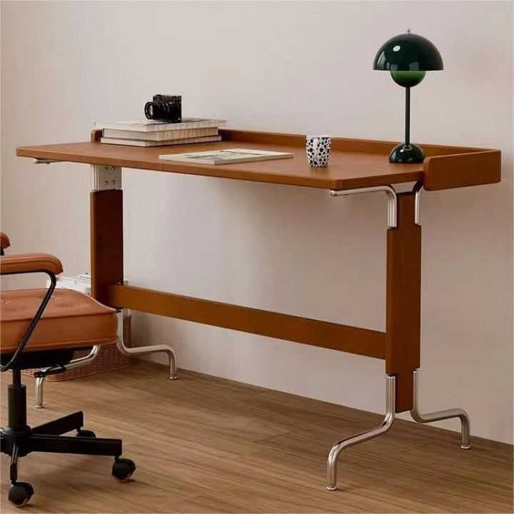 Contemporary Retro Solid Wood Stainless Steel Rectangular Desks 1-Tier For Home Office