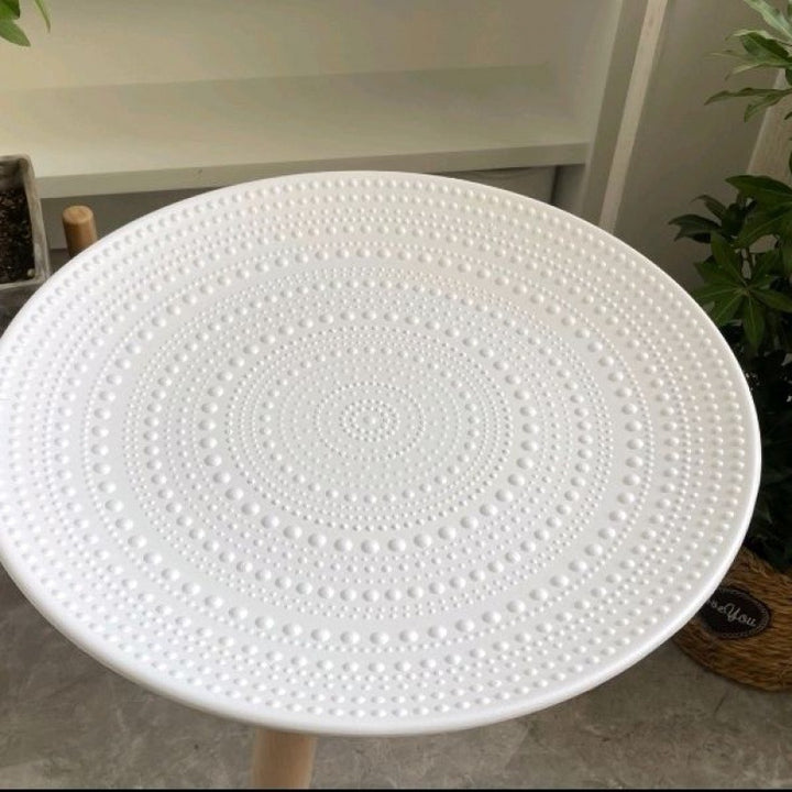 Contemporary Nordic MDF Pine Wood Round Sun Flower Shell Pattern Cement Bead Coffee Table 1-Tray For Living Room