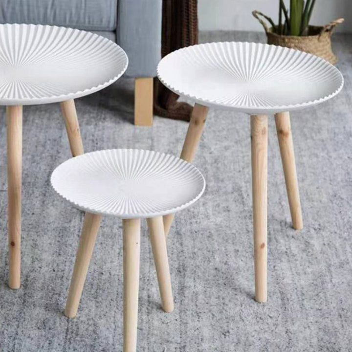 Contemporary Nordic MDF Pine Wood Round Sun Flower Shell Pattern Cement Bead Coffee Table 1-Tray For Living Room