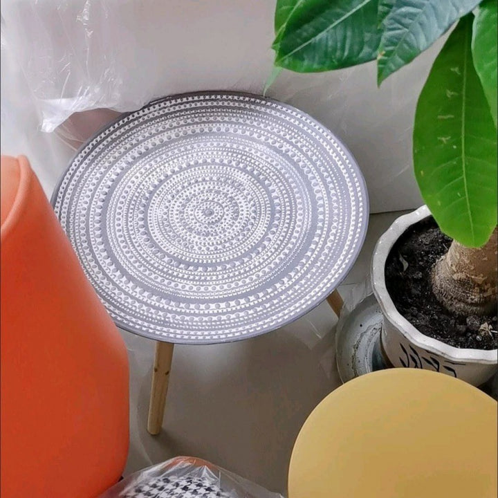 Contemporary Nordic MDF Pine Wood Round Sun Flower Shell Pattern Cement Bead Coffee Table 1-Tray For Living Room