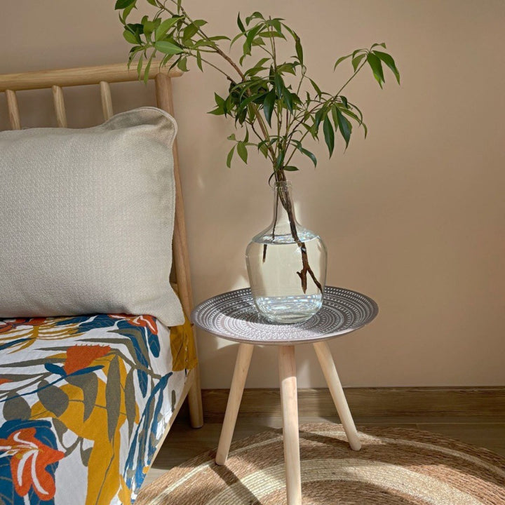 Contemporary Nordic MDF Pine Wood Round Sun Flower Shell Pattern Cement Bead Coffee Table 1-Tray For Living Room