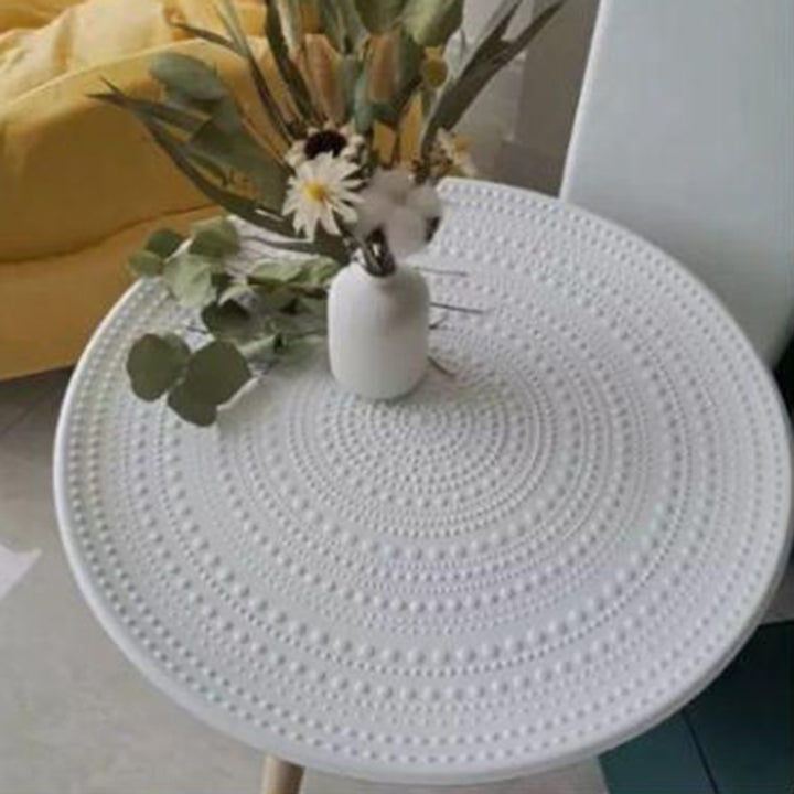 Contemporary Nordic MDF Pine Wood Round Sun Flower Shell Pattern Cement Bead Coffee Table 1-Tray For Living Room