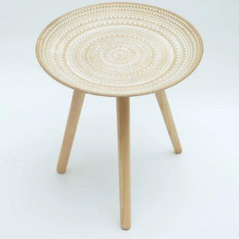 Contemporary Nordic MDF Pine Wood Round Sun Flower Shell Pattern Cement Bead Coffee Table 1-Tray For Living Room