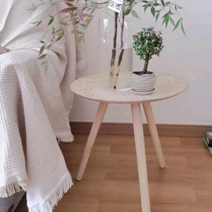 Contemporary Nordic MDF Pine Wood Round Sun Flower Shell Pattern Cement Bead Coffee Table 1-Tray For Living Room