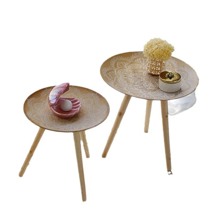 Contemporary Nordic MDF Pine Wood Round Sun Flower Shell Pattern Cement Bead Coffee Table 1-Tray For Living Room