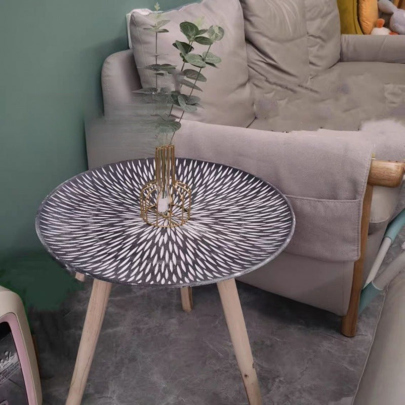 Contemporary Nordic MDF Pine Wood Round Sun Flower Shell Pattern Cement Bead Coffee Table 1-Tray For Living Room