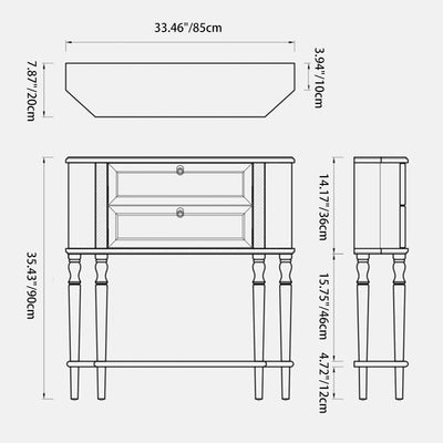 Traditional French Ash Wood Muslin Trapezoidal Carved Side Table 2-Cabinet For Entryway