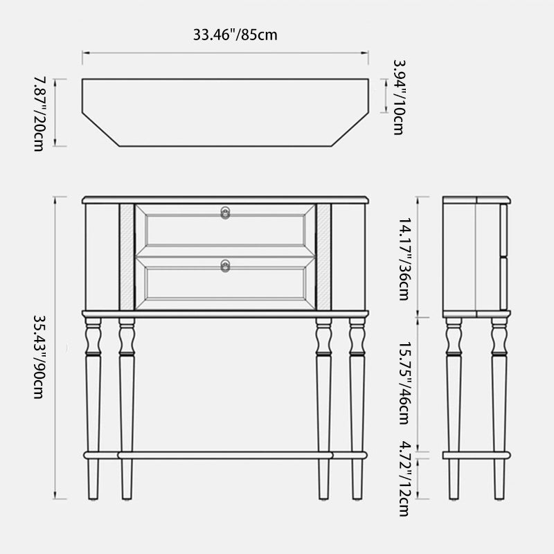 Traditional French Ash Wood Muslin Trapezoidal Carved Side Table 2-Cabinet For Entryway