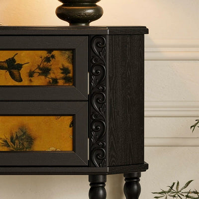 Traditional French Ash Wood Muslin Trapezoidal Carved Side Table 2-Cabinet For Entryway
