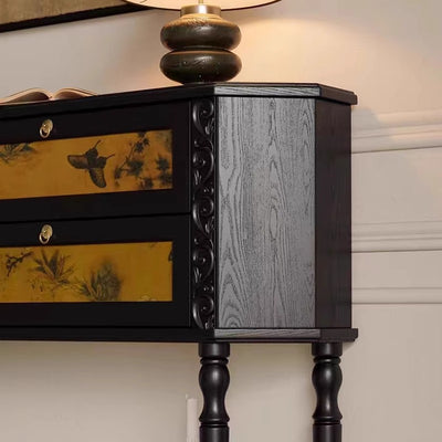 Traditional French Ash Wood Muslin Trapezoidal Carved Side Table 2-Cabinet For Entryway