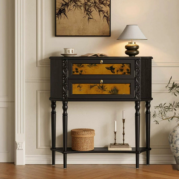 Table d'appoint trapézoïdale en bois de frêne traditionnel français avec 2 armoires pour l'entrée 