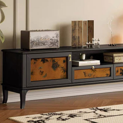 Traditional French Solid Wood Muslin Rectangular TV Stand 2-Cabinet Drawer For Living Room