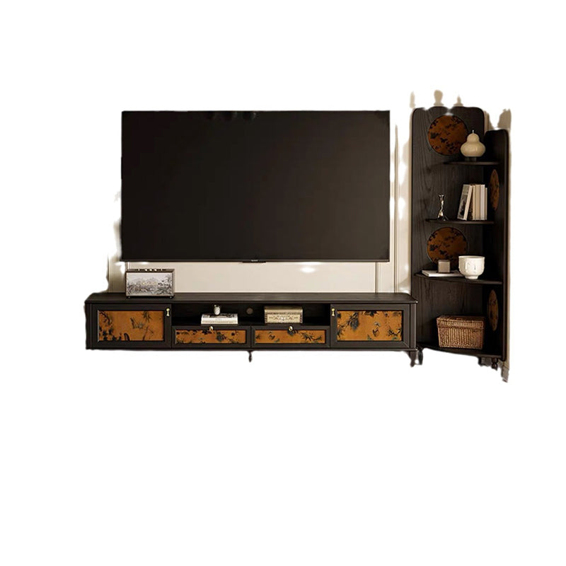 Traditional French Solid Wood Muslin Rectangular TV Stand 2-Cabinet Drawer For Living Room