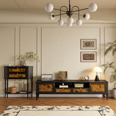 Traditional French Solid Wood Muslin Rectangular TV Stand 2-Cabinet Drawer For Living Room