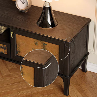Traditional French Solid Wood Muslin Rectangular TV Stand 2-Cabinet Drawer For Living Room